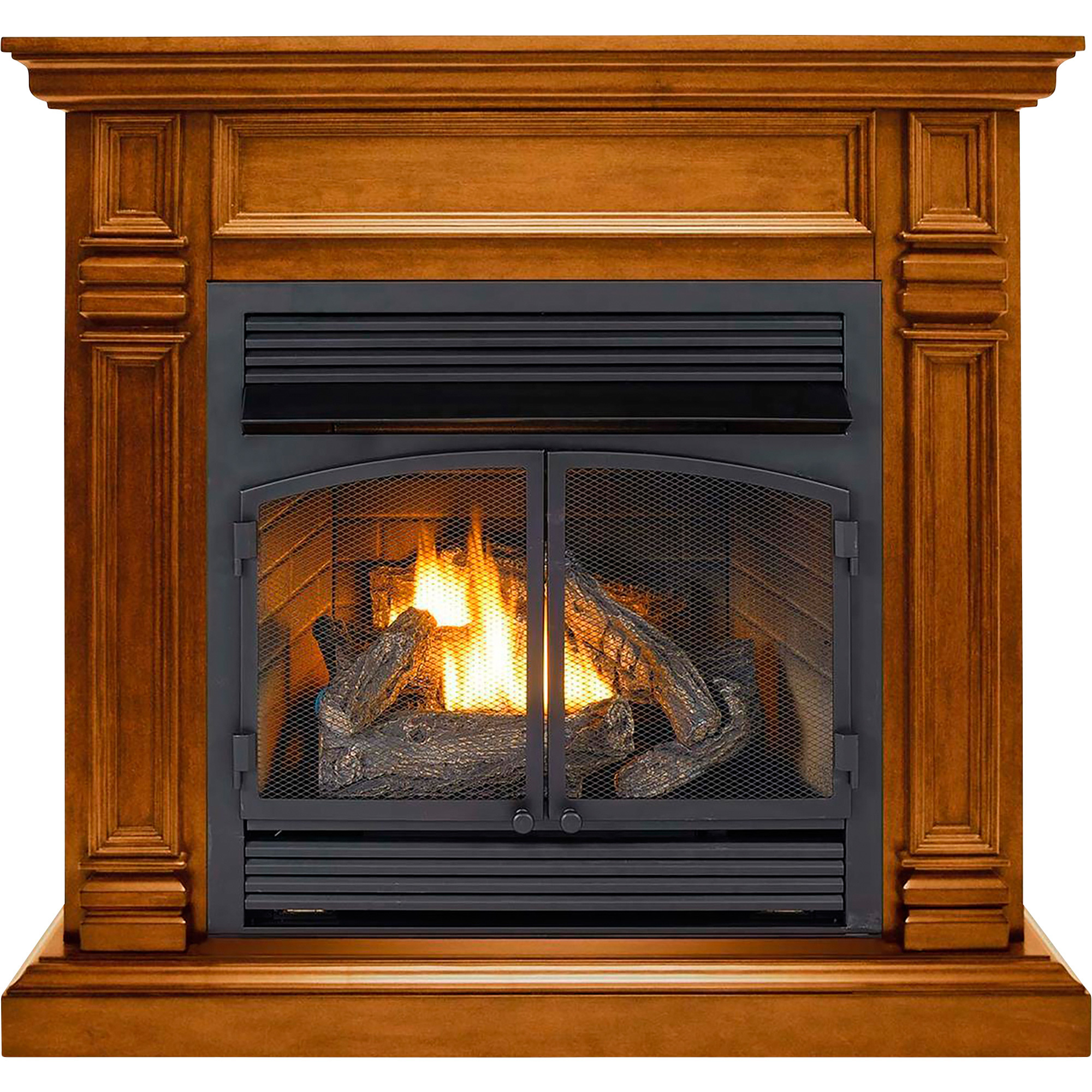 Bluegrass Living Vent-Free Dual Fuel Fireplace with Mantel, 32,000 BTU, Apple Spice Finish, Model# DFS-400R-2AS